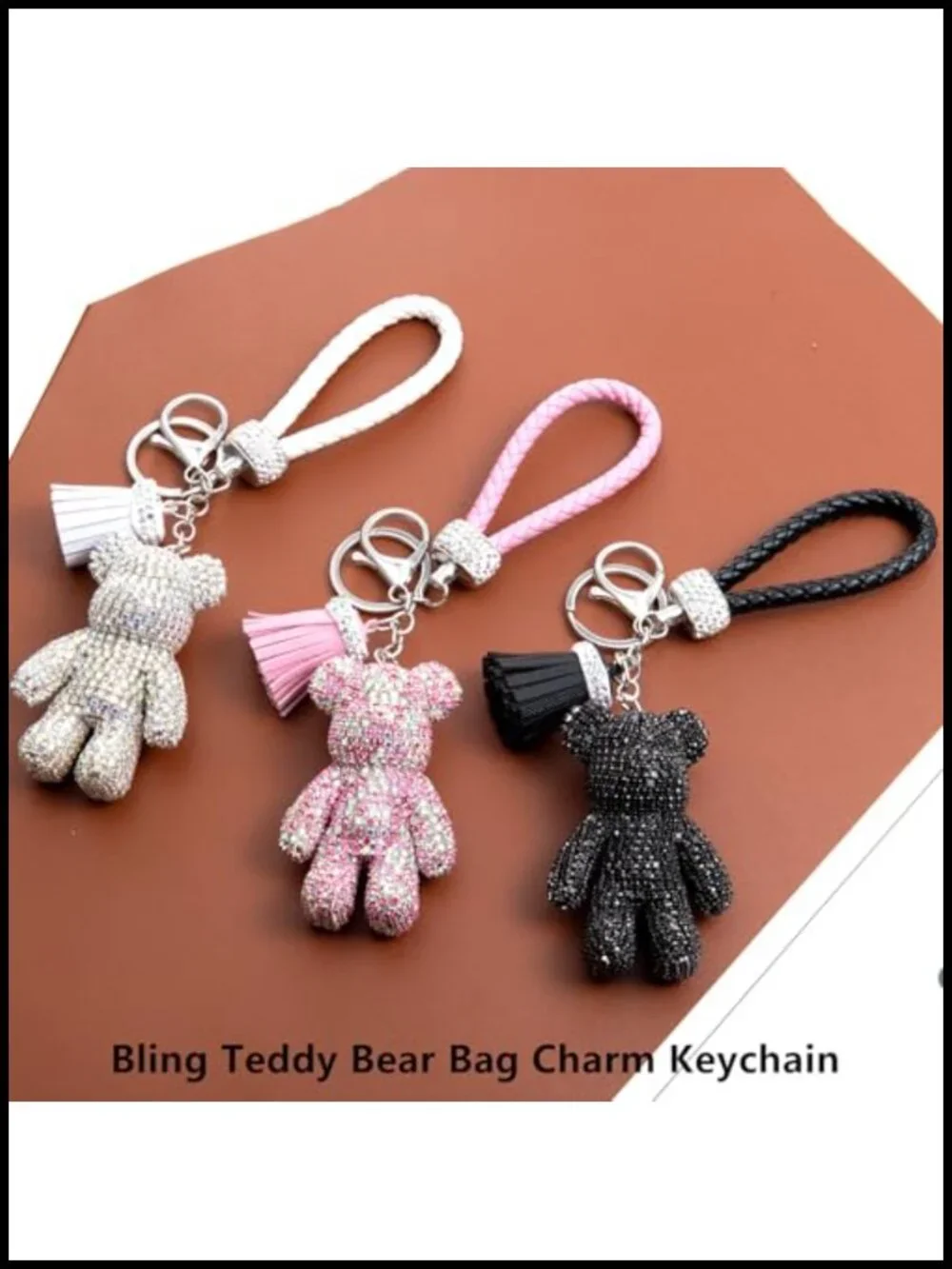 Sparkly Bling Teddy Bear Purse Charm with Rhinestones - Keychain for Bag or Keys